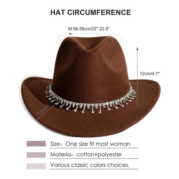 6883 Rhinestone Cowgirl Cowboy Hat Shiny Wide Brim For Party main image 6
